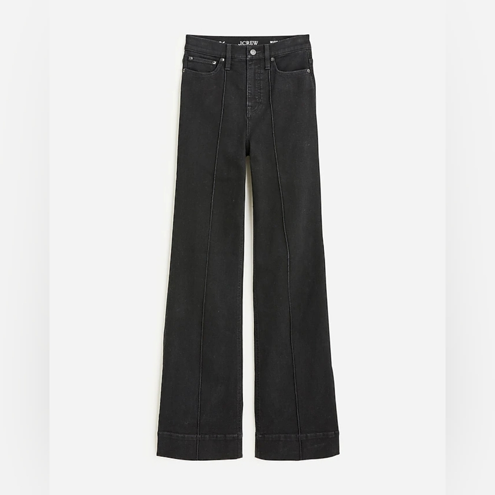 Black Denim High Rise Jeans Wide Leg Pintuck Trouser Jeans From J.Crew